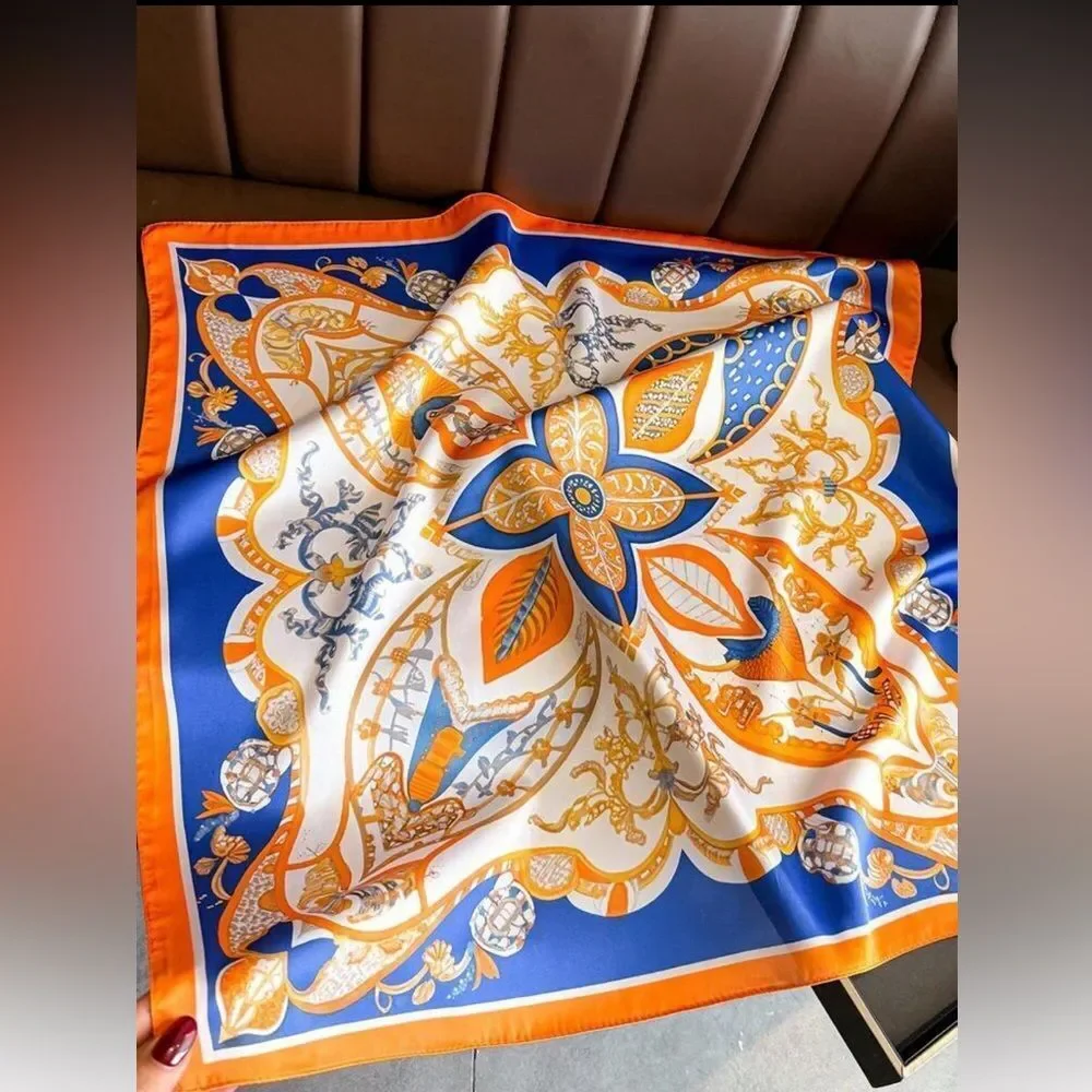 Orange & Blue Patterned Scarf N1439